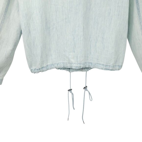 Chicos Button Front Jacket Womens Size 1 US M/8 Drawstring Washed Blue - Picture 13 of 16